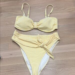 Abercrombie & Fitch Yellow and White Striped Tie-Waist Bikini Bottoms